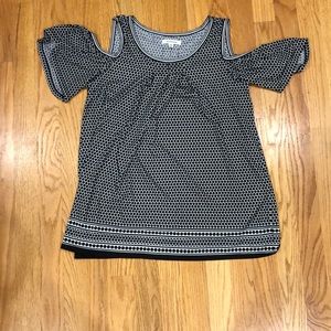 Cold Shoulder Flouncy Polka Dotted Shirt